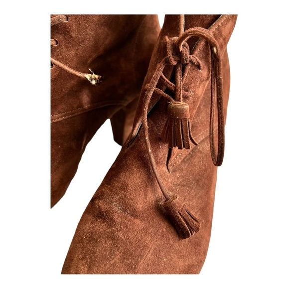 Me Too Boots Womens 11 M Odelia Heels Ankle Booties Brown Leather Tassel Lace Up - Picture 4 of 10